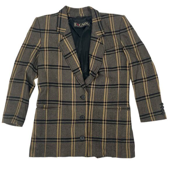 Vintage Blazer Cashmere Wool Plaid Escada by Margaretha Ley Jacket - Picture 1 of 8